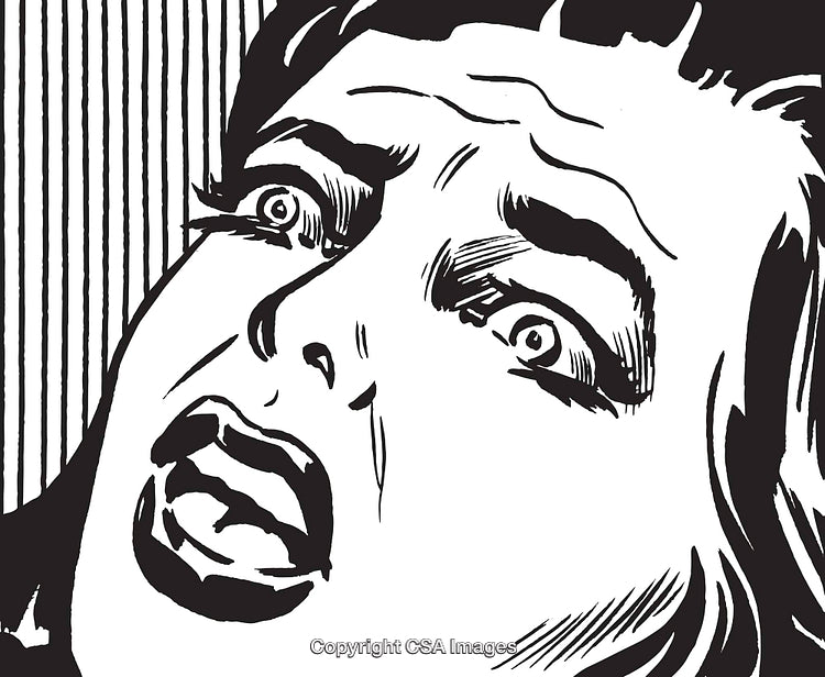 Monochrome Illustration of a Woman Showcasing Shock and Surprise