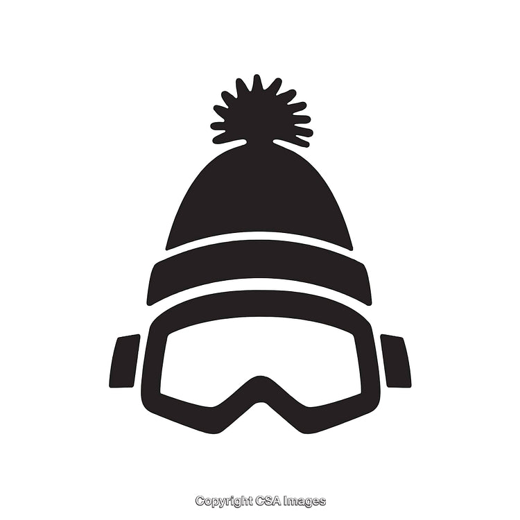 Black and White Icon of Winter Hat with Ski Goggles