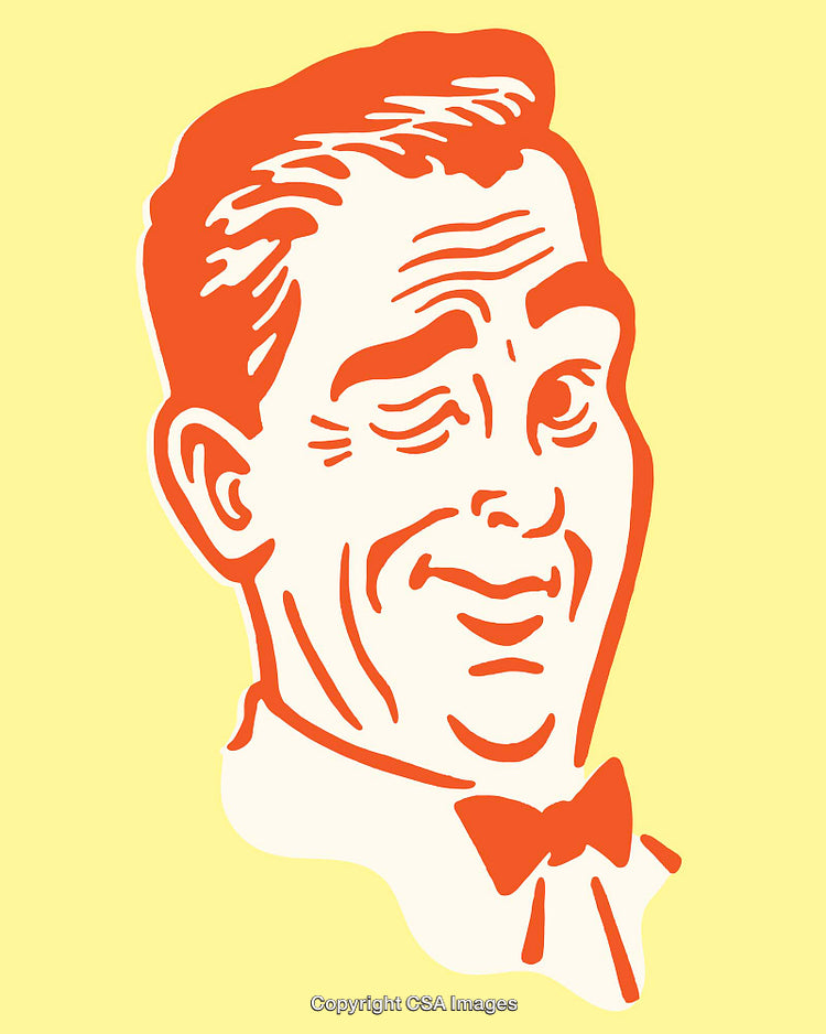 Retro Vector Illustration of a Smiling Man Wearing a Bow Tie