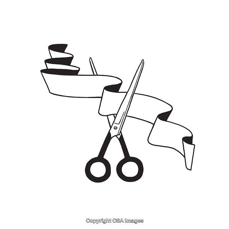 Ribbon Cutting Ceremony Illustration with Scissors and Flowing Ribbon