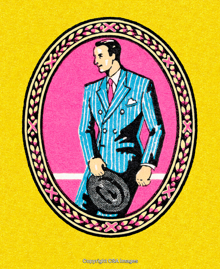 Illustration of a Stylish Man in a Suit With a Vintage Frame Design