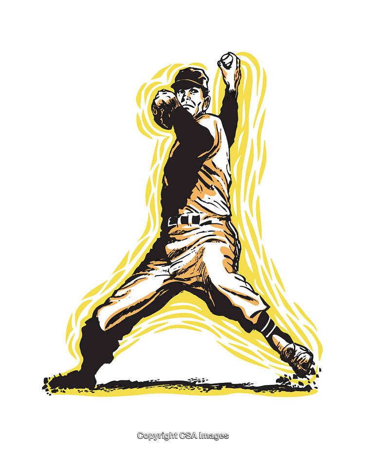 Dynamic Illustration of a Baseball Pitcher in Motion with Vibrant Colors