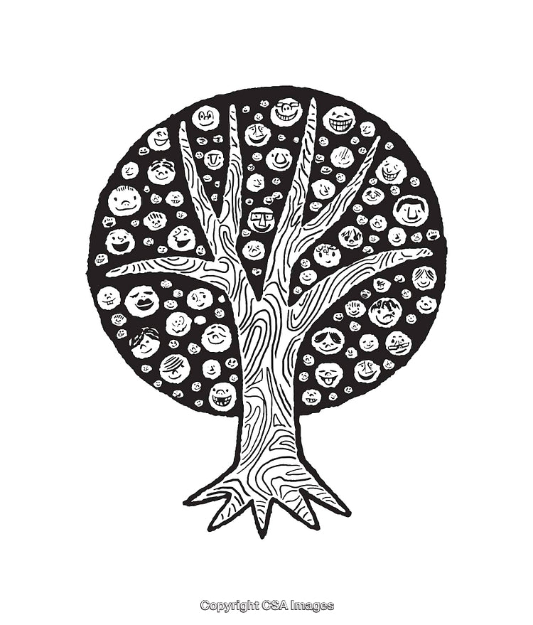 Unique Tree Design Composed of Faces in Black and White Line Art
