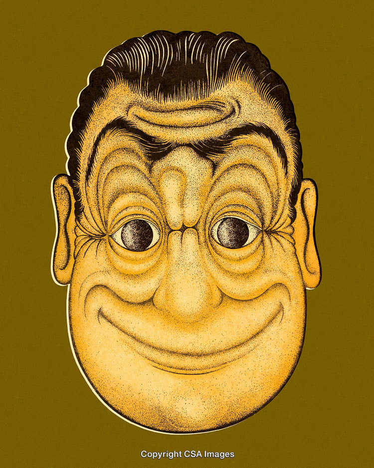Vintage Cartoon Character Style Face with Big Eyes and Unique Expression