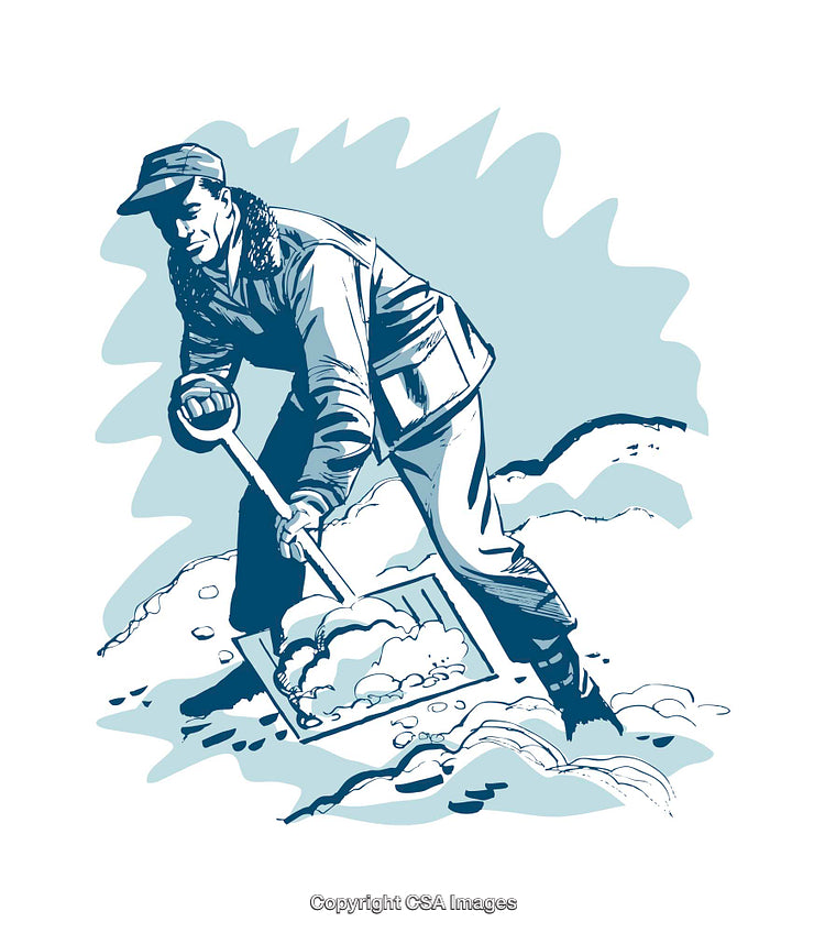 Man in Winter Attire Shoveling Snow in an Artistic Illustration