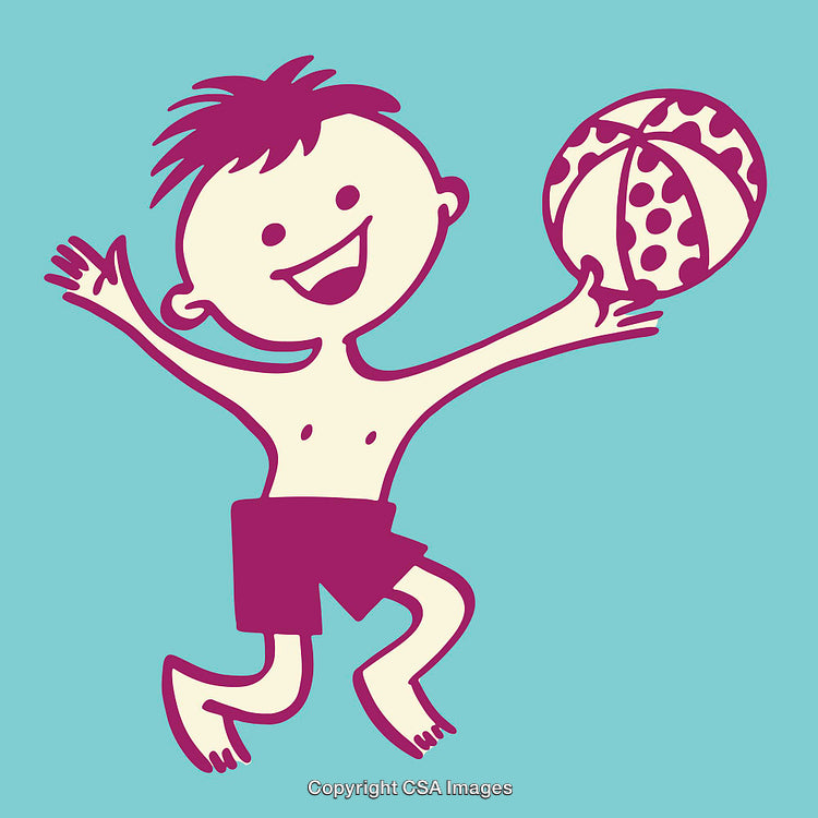 Cartoon Boy Playing with Ball in Colorful Line Art Style