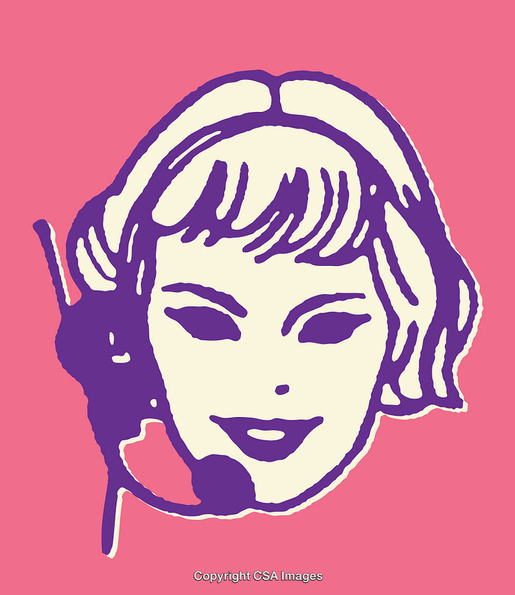 Colorful Line Art Illustration of a Smiling Woman with Headset