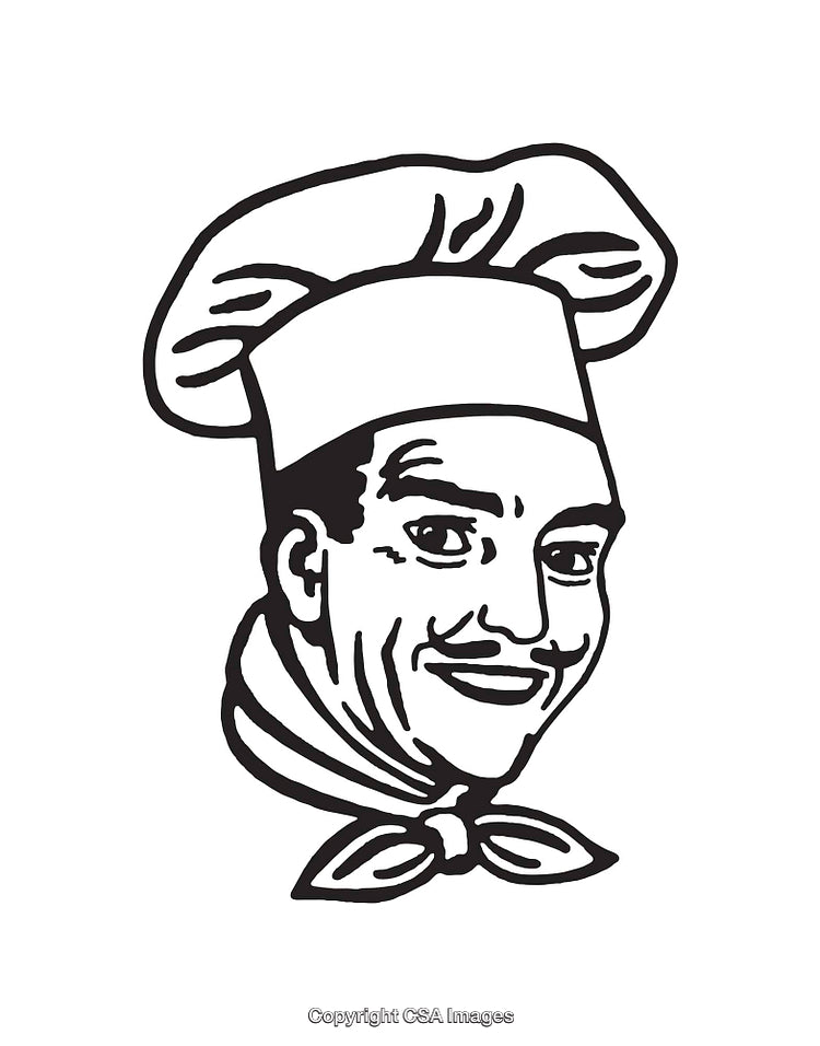 Black and White Line Art of a Chef With a Friendly Expression