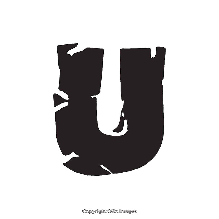 Distressed Grunge Style Uppercase Letter U Isolated on White Background