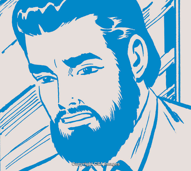 Blue-Tinted Stylized Illustration of a Thoughtful Bearded Man in Profile