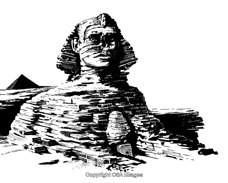 Detailed Engraving of the Great Sphinx and Pyramid of Giza