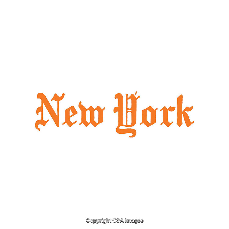 Orange Gothic Lettering Depicting New York City Name on White Background