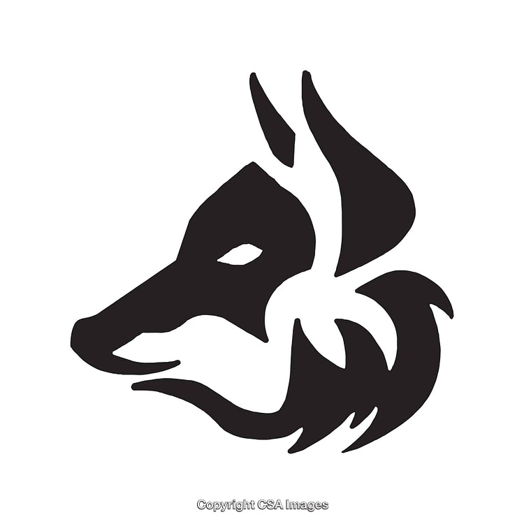 Black and White Stylized Line Art Illustration of a Wolf Head