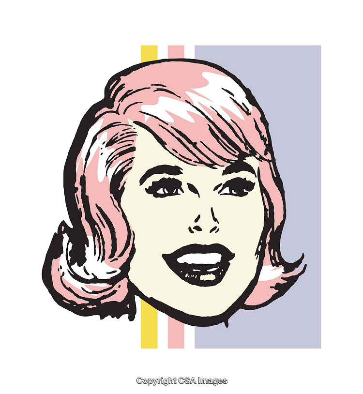 Retro Style Illustration of a Cheerful Woman's Face with Vibrant Colors