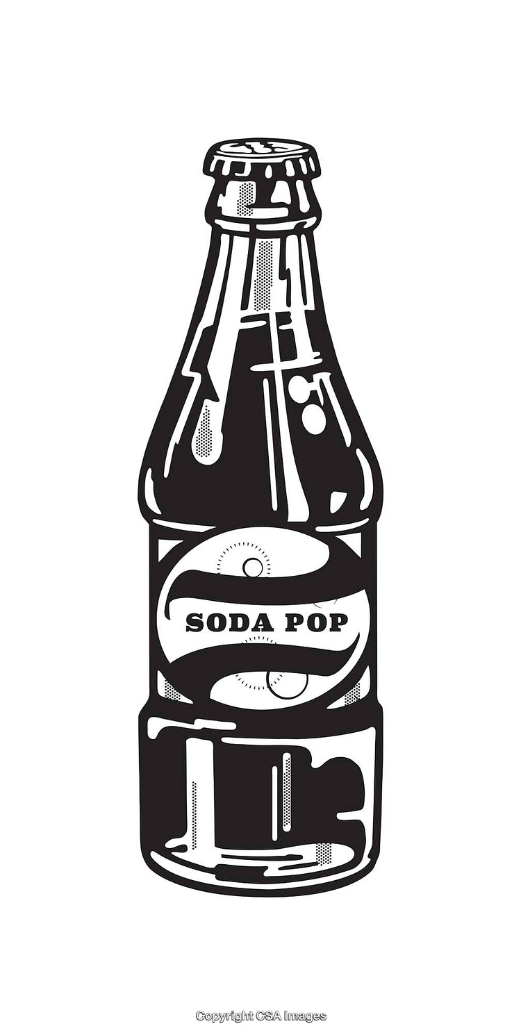 Black and White Line Art Illustration of a Soda Pop Bottle
