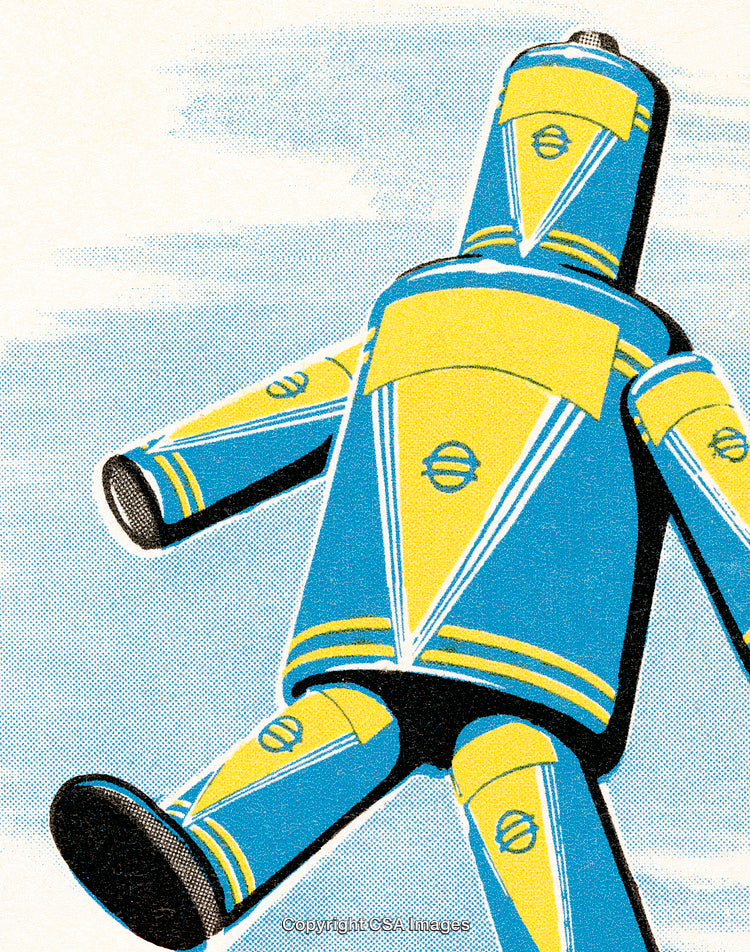 Retro Illustration of a Toy-Like Robot in Vintage Comic Style
