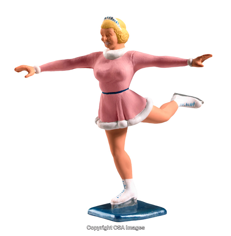 Decorative Figurine of Ice Skater Wearing a Pink Outfit on a Stand