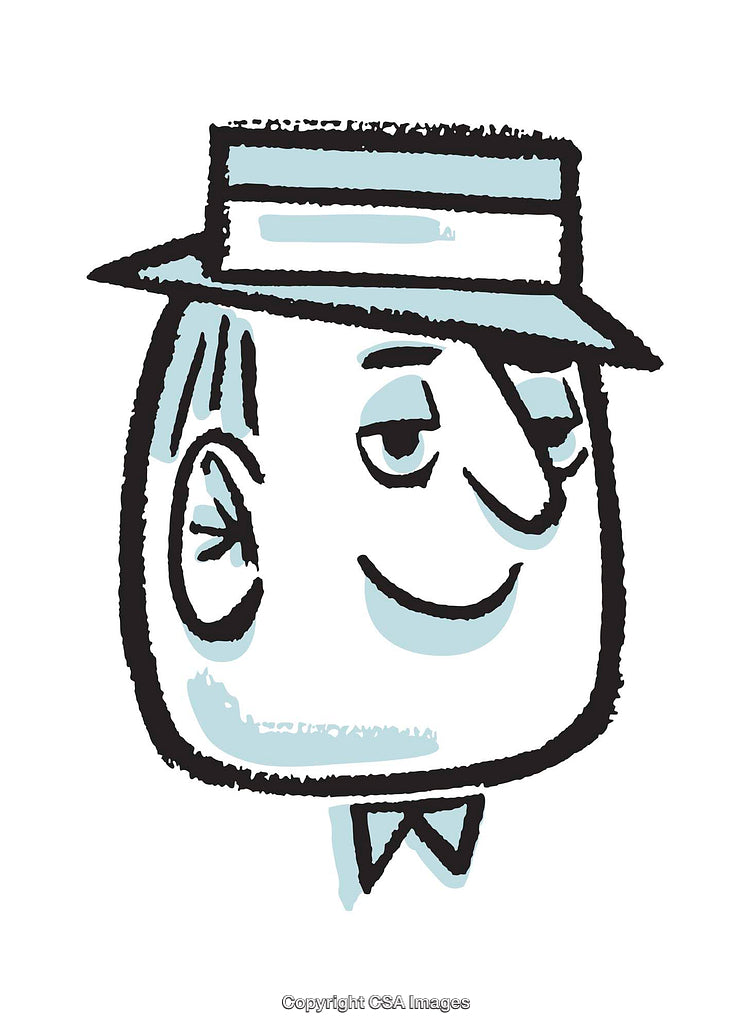 Whimsical Illustration of a Smiling Face Wearing a Stylish Hat and Bow Tie
