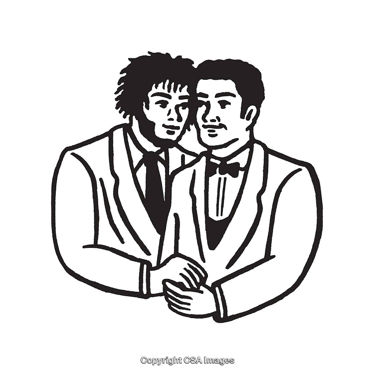 Black and White Line Art of a Couple Embracing in Formal Wear
