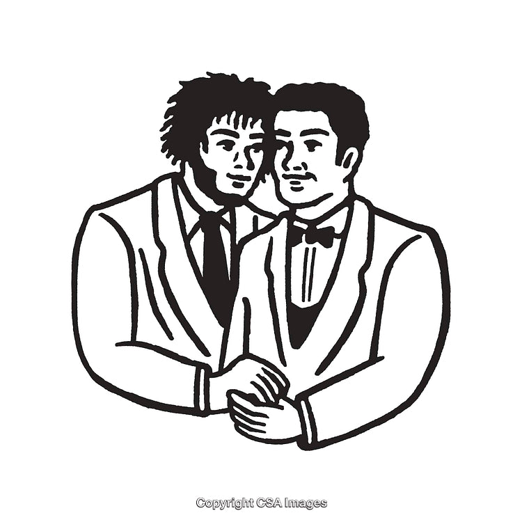 Black and White Line Art of a Couple Embracing in Formal Wear