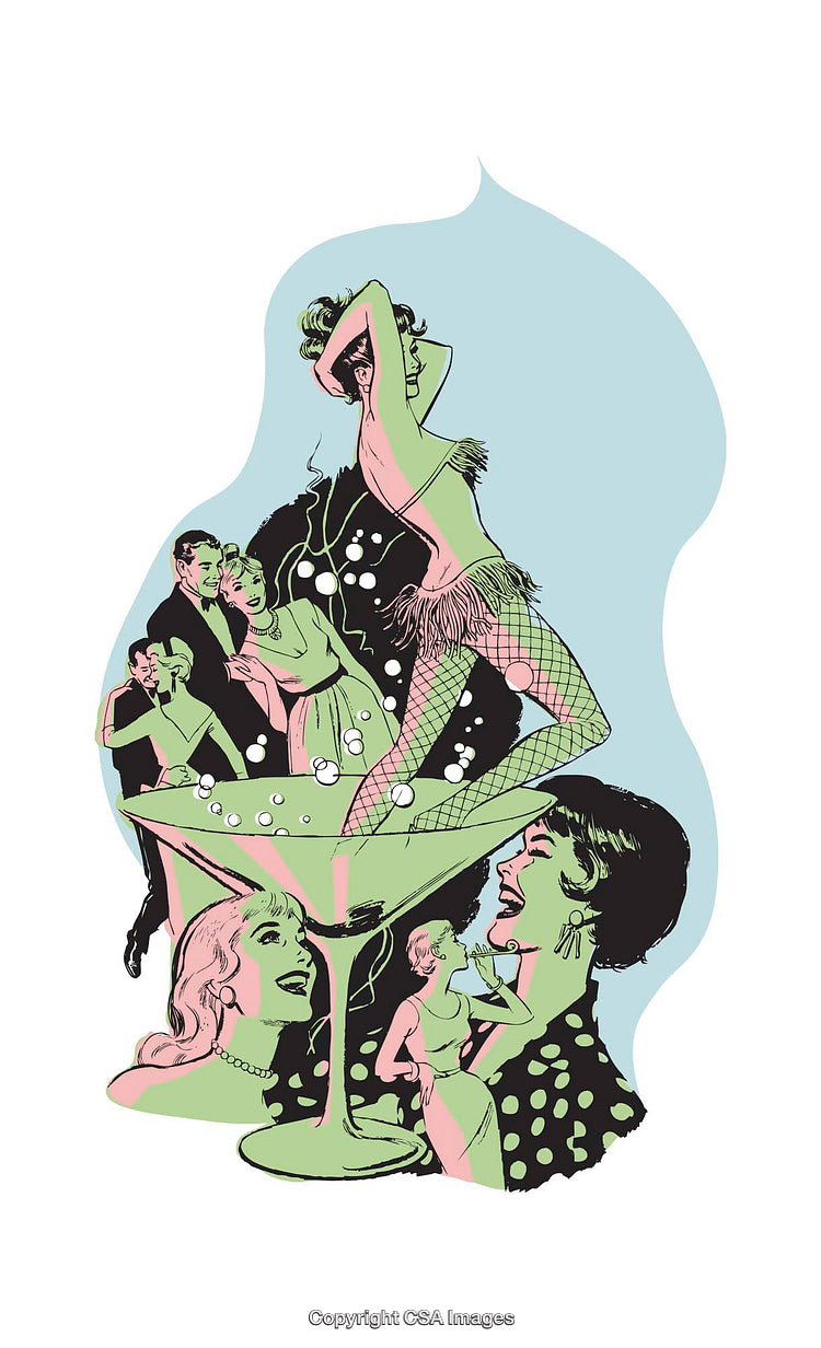 Retro Illustration Depicting a Joyous Party Scene in Vibrant Colors