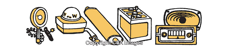 Collection of Vintage and Modern Items Illustrated in Yellow and Black