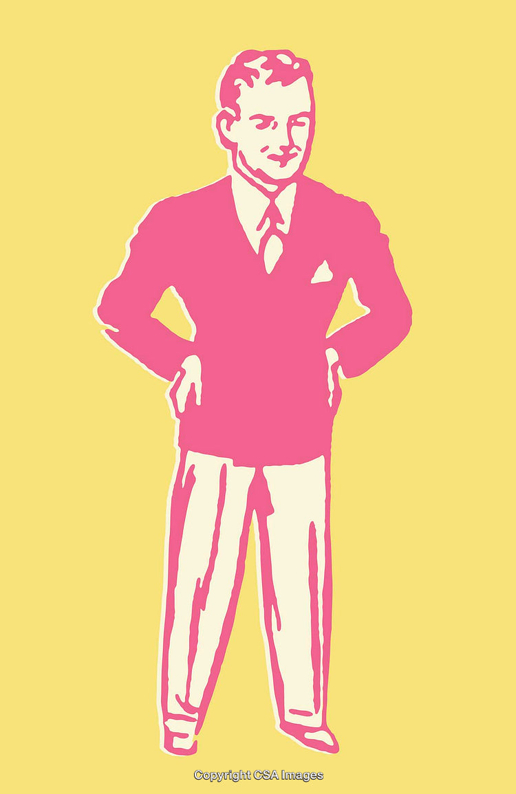 Retro Style Male Figure Illustration in Bold Pink and Yellow Contrast