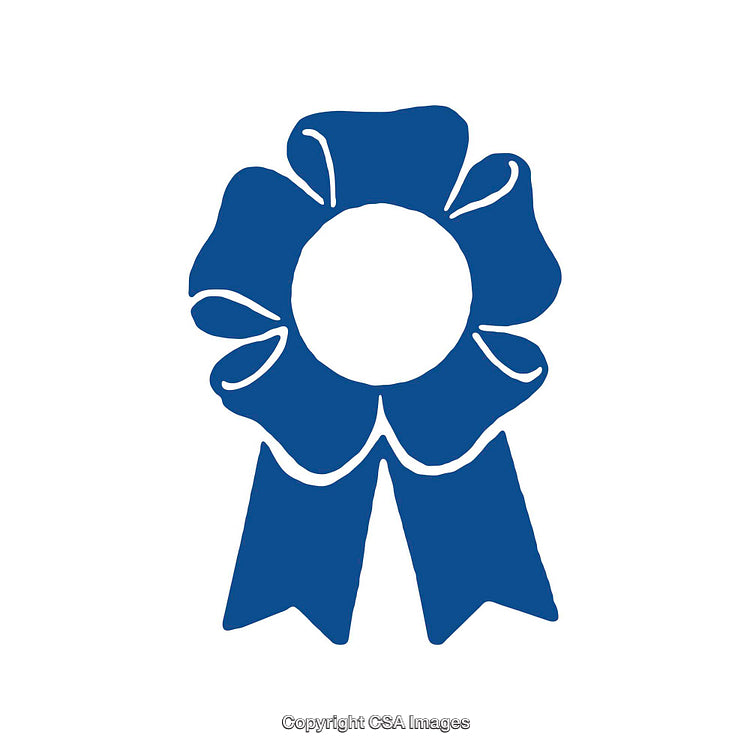 Blue Ribbon Icon Representing Achievement, Recognition, and Excellence on White Background