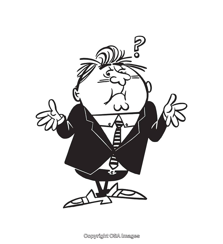 Confused Businessman Shrugging with a Question Mark Above His Head