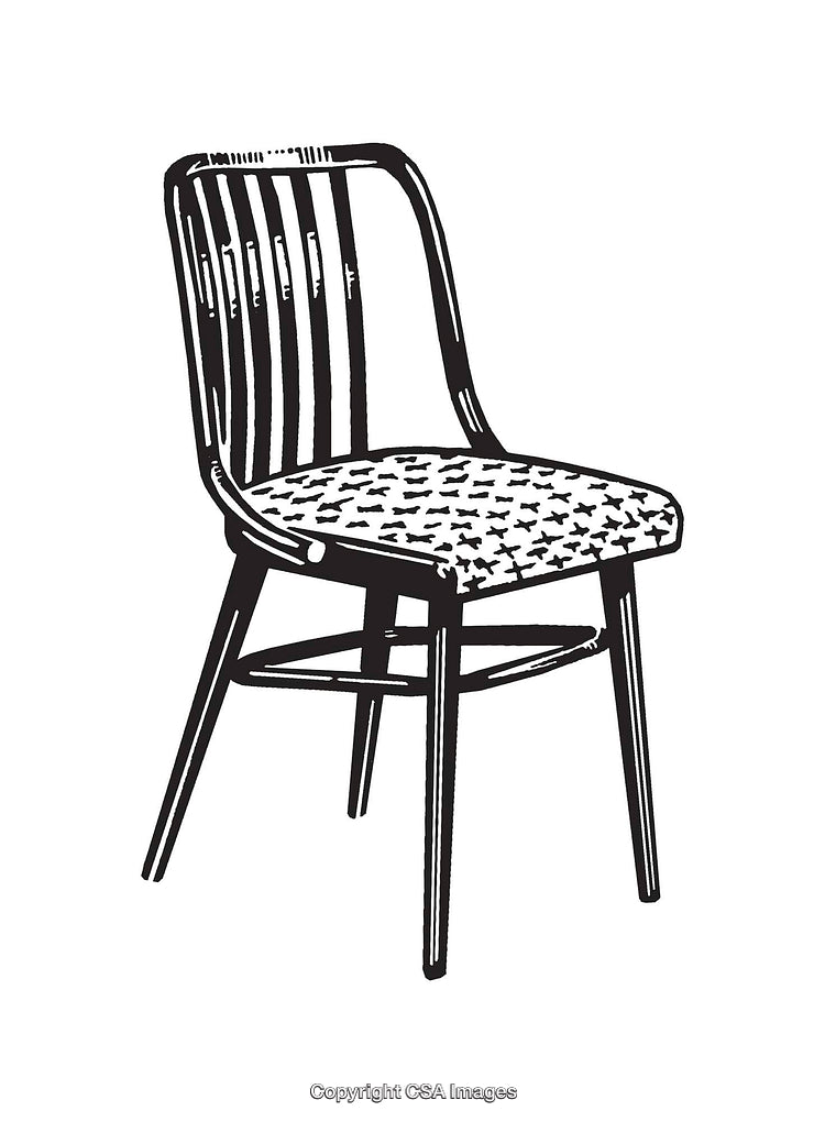 Black and White Line Art Illustration of a Wooden Chair