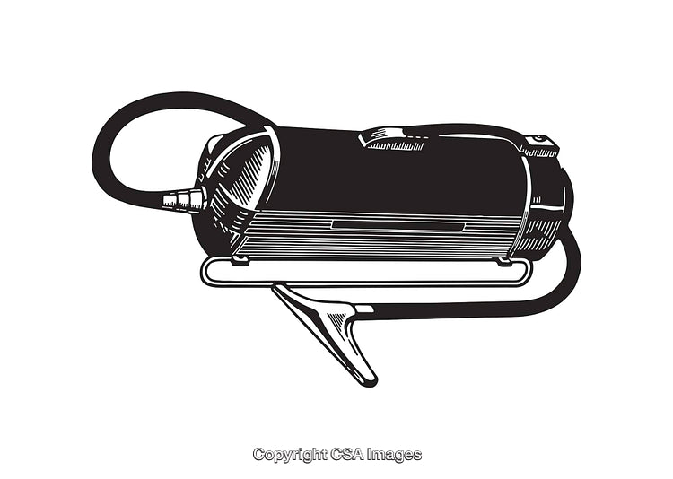 Vintage Black and White Line Art of a Classic Vacuum Cleaner