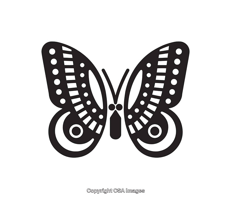 Ornate Butterfly Design in Minimalist Black and White Illustration Style