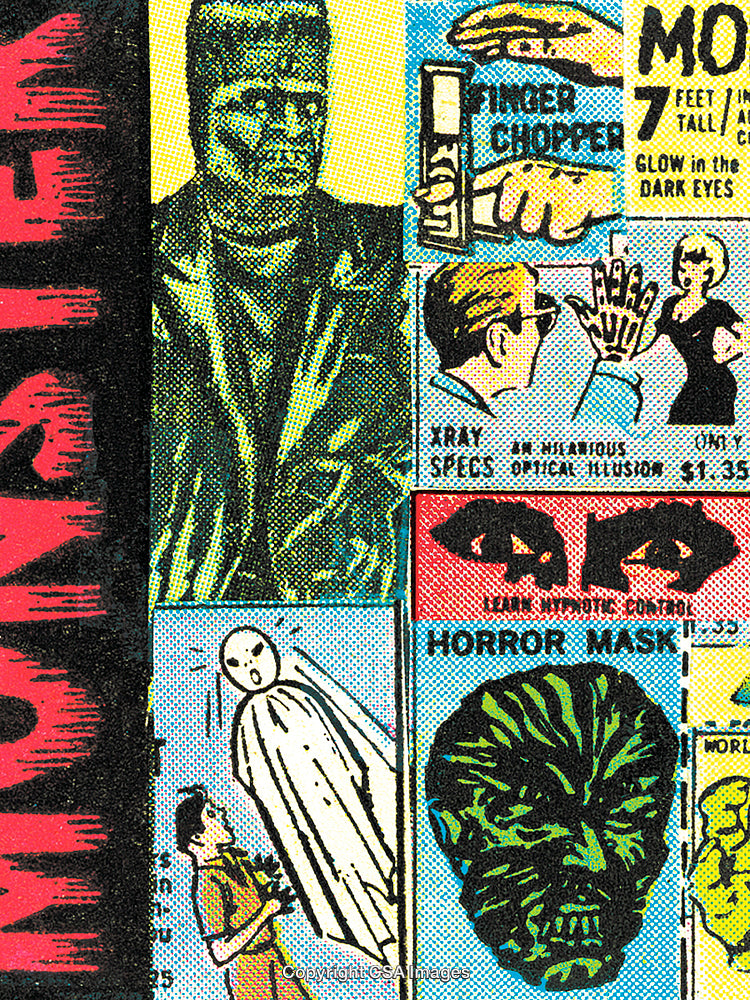 Colorful Retro Comic Style Illustrations Featuring Various Vintage Monster Scenes