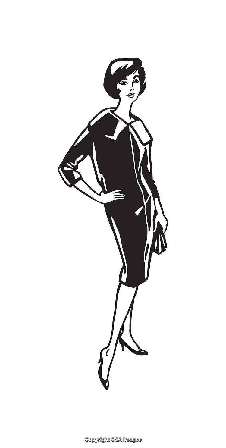 Stylized Retro Woman Illustration Depicting Vintage Elegance in Line Art Form