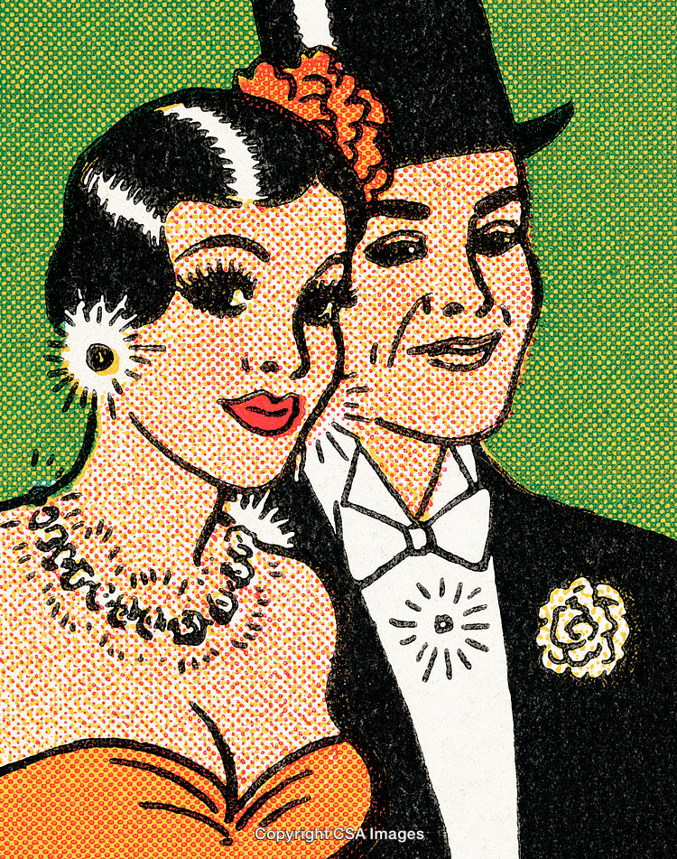 Vintage Comic Style Illustration of a Glamorous Couple in Formal Attire