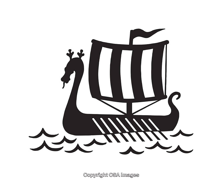 Black And White Line Art Illustration of a Viking Longship