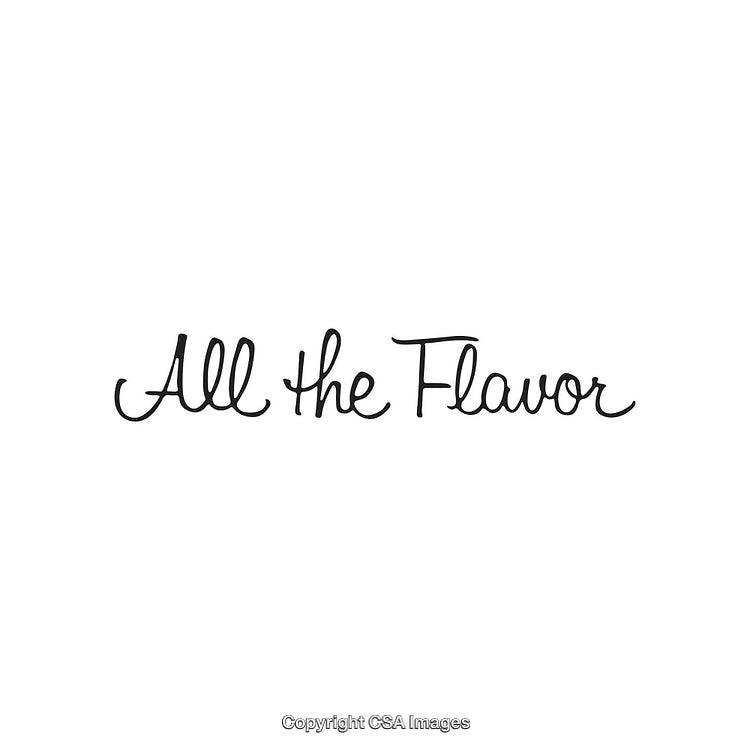 Elegant Handwriting Text Displaying 'All the Flavor' on a White Background