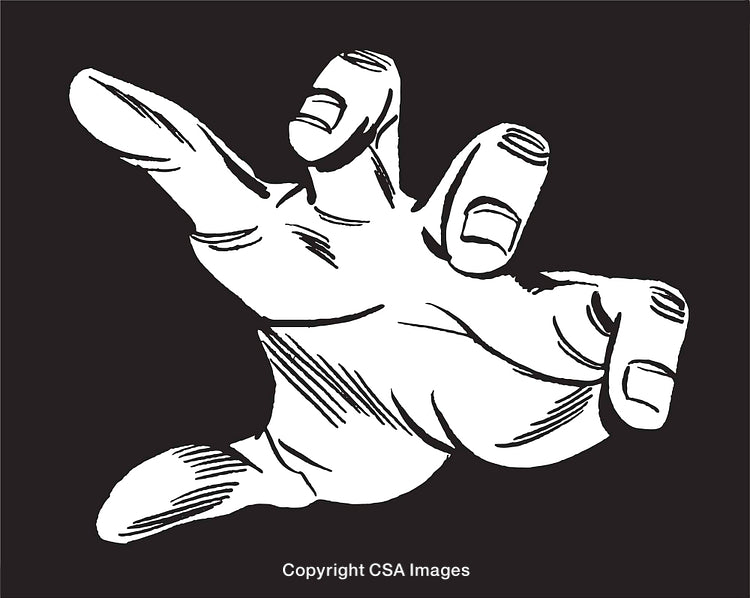 Detailed Black and White Illustration of a Hand Reaching Forward