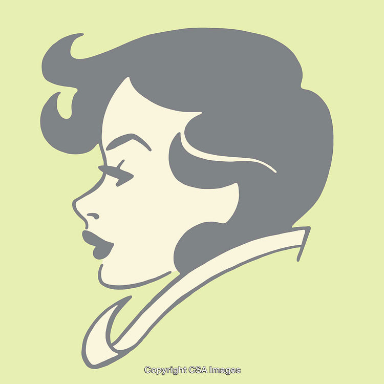 Vintage Style Woman's Portrait in Side View Line Art Illustration
