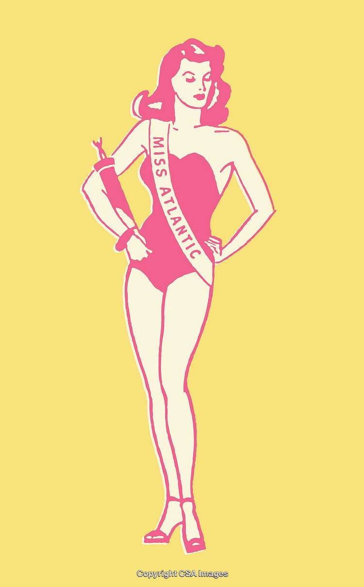 Vintage Illustration of a Pageant Woman in Line Art Style