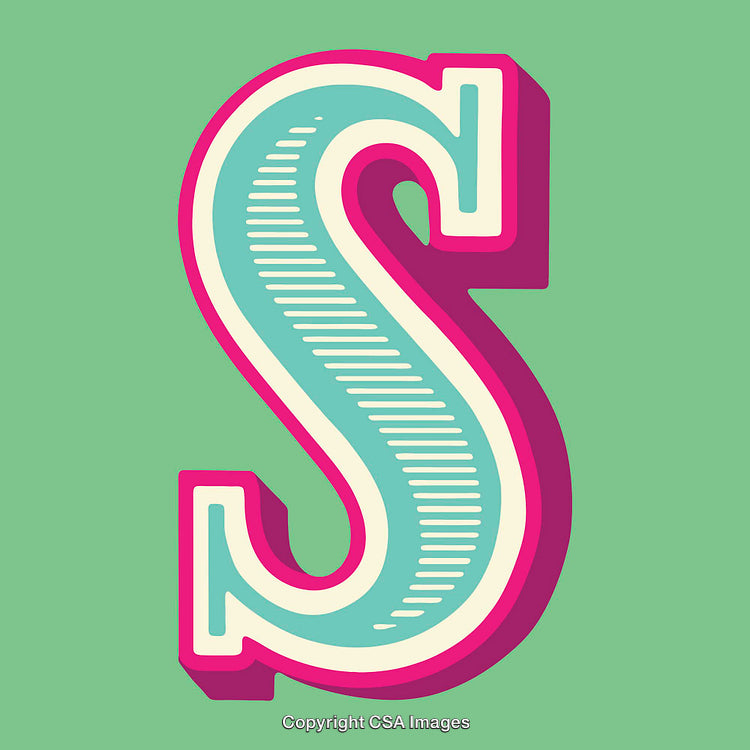 Colorful Retro Styled Letter S Illustration on Green Background
