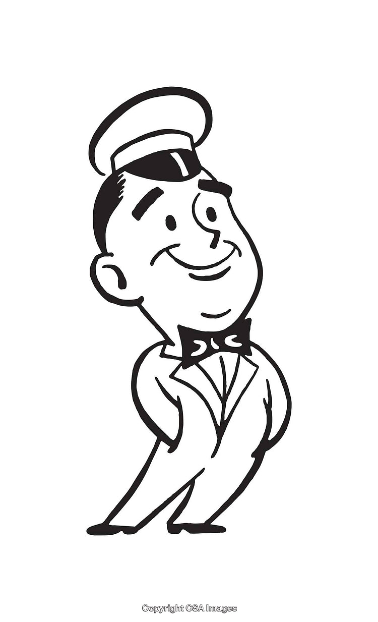 Retro Styled Gentleman Illustration in Black and White Line Art Drawing