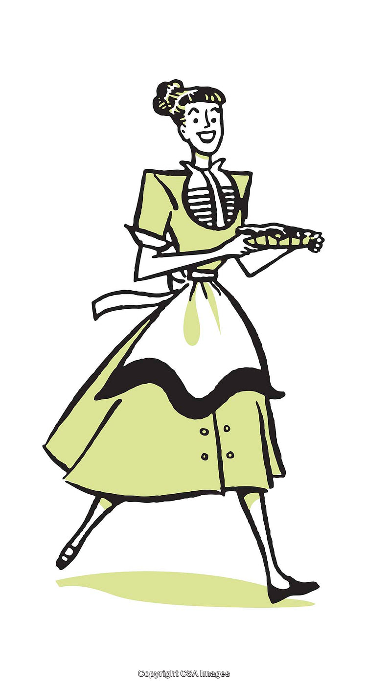 Vintage Style Illustration of a Woman Holding a Delicious Fresh Pie