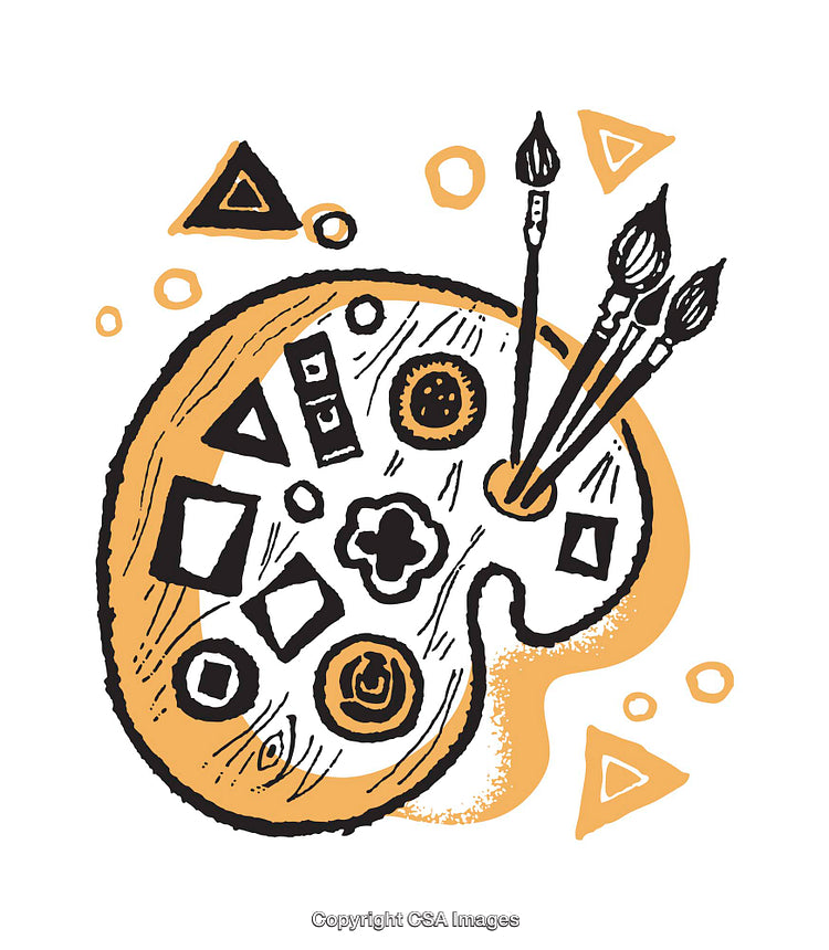 Artistic Palette Illustration with Brushes and Colorful Geometric Shapes
