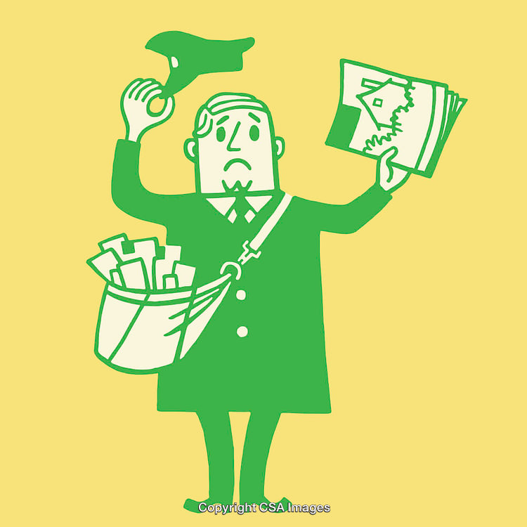 Expressive Green Line Art of Postman Holding Letters