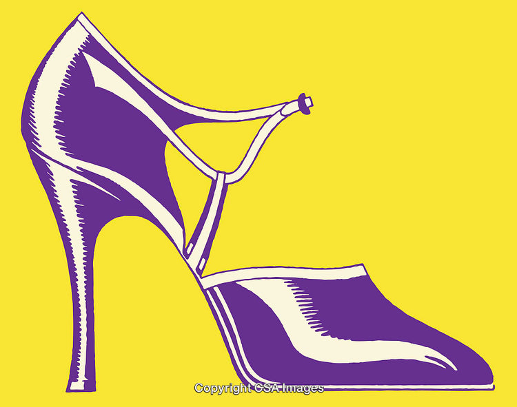 Stylized Purple High Heel Artwork on Vivid Yellow Background