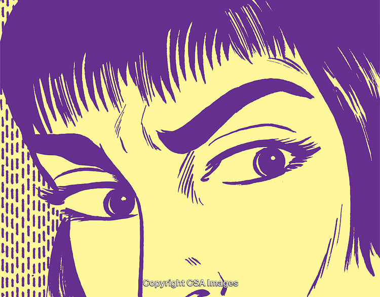 Vintage Pop Art Female Portrait with Intense Expression in Bright Colors