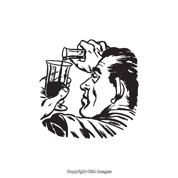 Vintage Black and White Illustration of a Man Conducting a Scientific Experiment