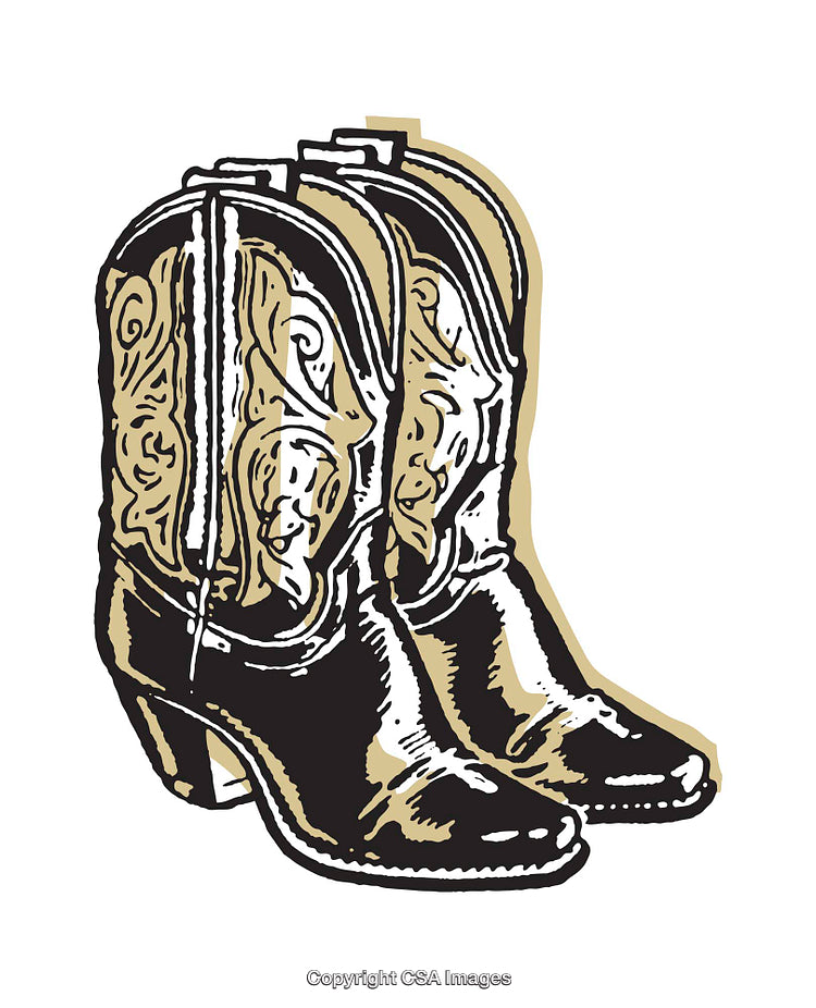 Stylized Color Illustration of Traditional Western Cowboy Boots