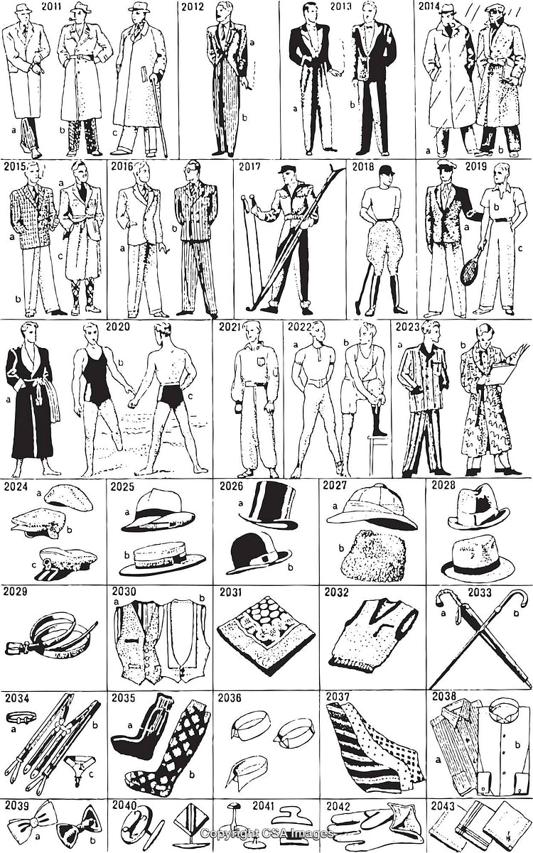 Vintage Black and White Fashion Illustrations from Different Time Periods